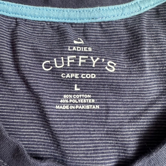 CUFFYS Cape Cod Blue Striped Logo Tee Shirt - Picture 3 of 5